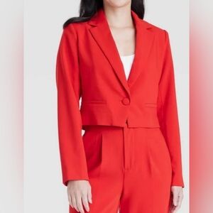 a new day Women's Vibrant Red Blazer with Notched Lapel and Toilered Fit NWT M